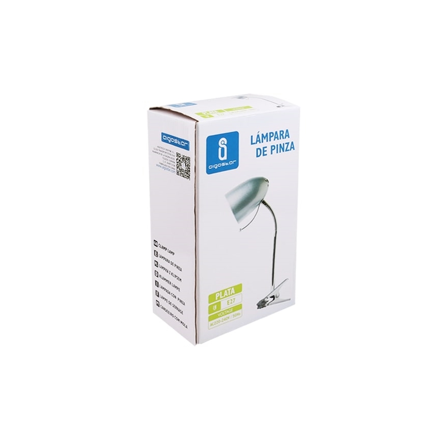 Aigostar - Lámpara de mesa con clip 1xE27/11W/230V plateada/cromo brillante