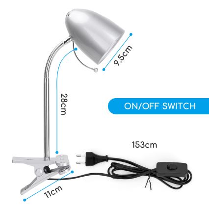 Aigostar - Lámpara de mesa con clip 1xE27/11W/230V plateada/cromo brillante