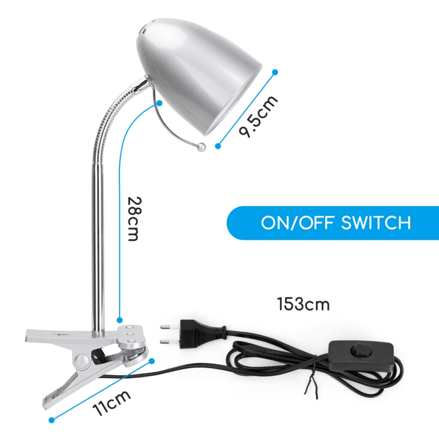 Aigostar - Lámpara de mesa con clip 1xE27/11W/230V plateada/cromo brillante