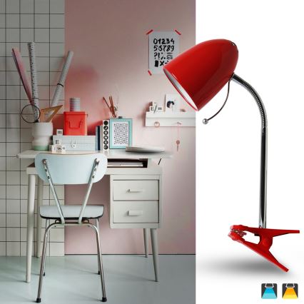 Aigostar - Lámpara de mesa con clip 1xE27/11W/230V roja/cromo brillante