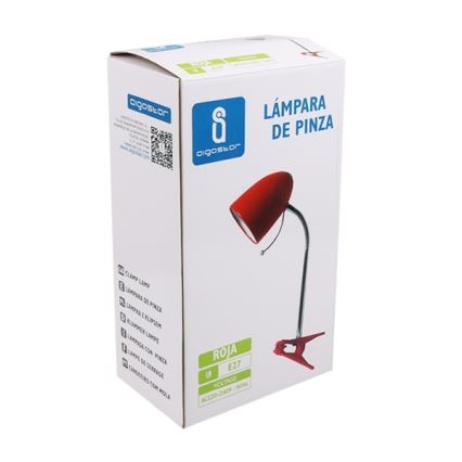 Aigostar - Lámpara de mesa con clip 1xE27/11W/230V roja/cromo brillante