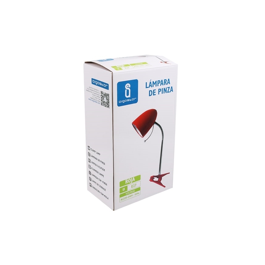 Aigostar - Lámpara de mesa con clip 1xE27/11W/230V roja/cromo brillante
