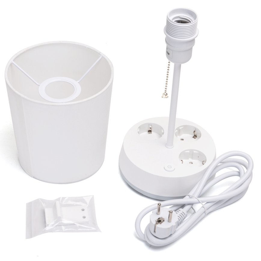 Aigostar - Lámpara de mesa con enchufes 1xE27/60W/230V blanca