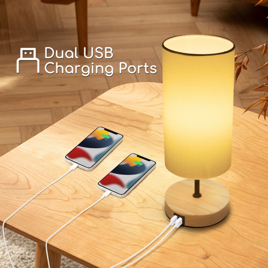 Aigostar - Lámpara de mesa con puerto USB 1xE27/40W/230V beige