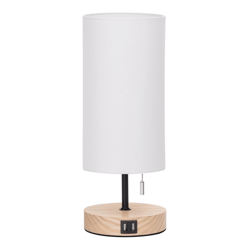 Aigostar - Lámpara de mesa con puerto USB 1xE27/40W/230V beige