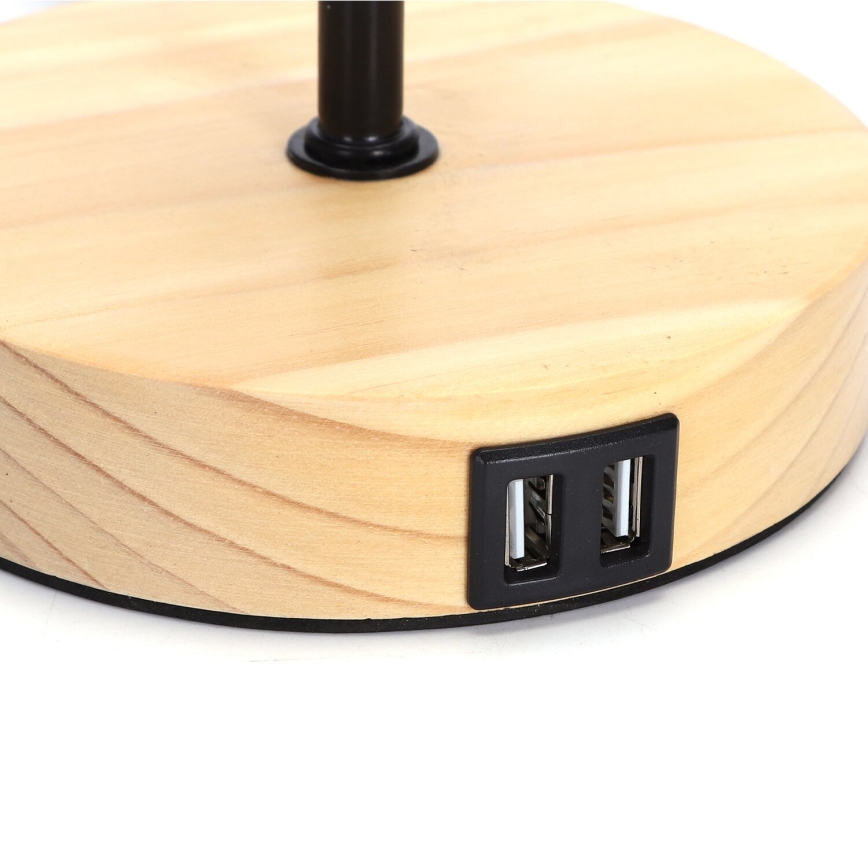 Aigostar - Lámpara de mesa con puerto USB 1xE27/40W/230V negra/crema