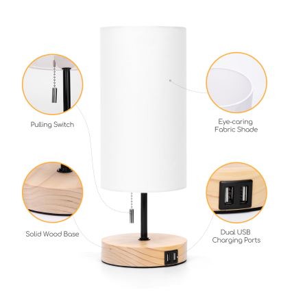 Aigostar - Lámpara de mesa con puerto USB 1xE27/40W/230V negra/crema