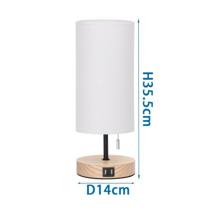 Aigostar - Lámpara de mesa con puerto USB 1xE27/40W/230V negra/crema