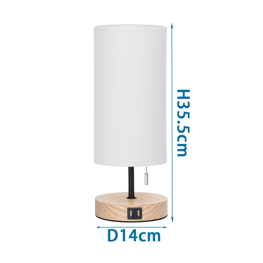 Aigostar - Lámpara de mesa con puerto USB 1xE27/40W/230V negra/crema