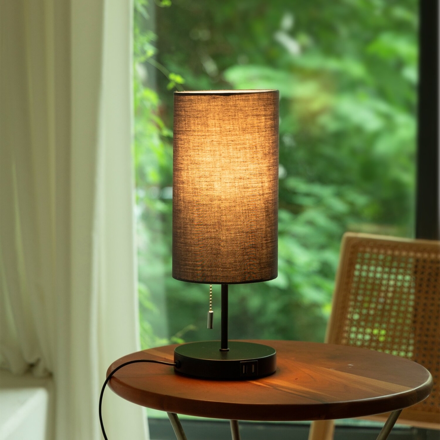 Aigostar - Lámpara de mesa con puerto USB 1xE27/40W/230V negro