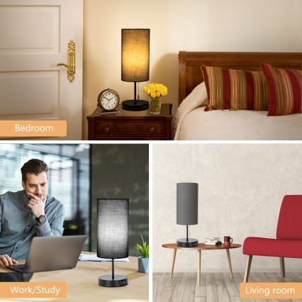 Aigostar - Lámpara de mesa con puerto USB 1xE27/40W/230V negro
