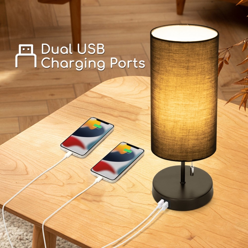 Aigostar - Lámpara de mesa con puerto USB 1xE27/40W/230V negro