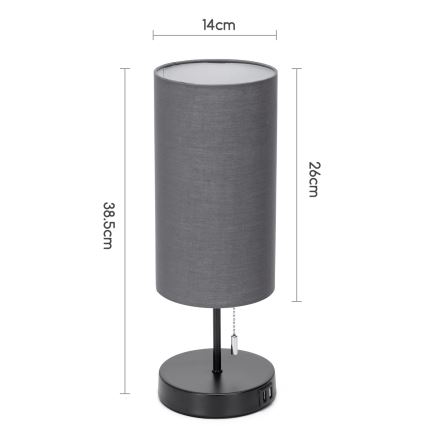 Aigostar - Lámpara de mesa con puerto USB 1xE27/40W/230V negro
