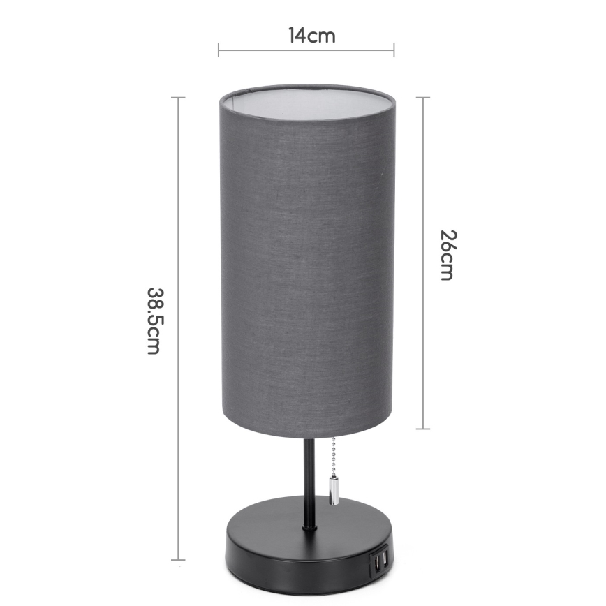 Aigostar - Lámpara de mesa con puerto USB 1xE27/40W/230V negro