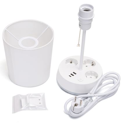 Aigostar - Lámpara de mesa con tomas de corriente y puertos USB 1xE27/60W/230V blanca