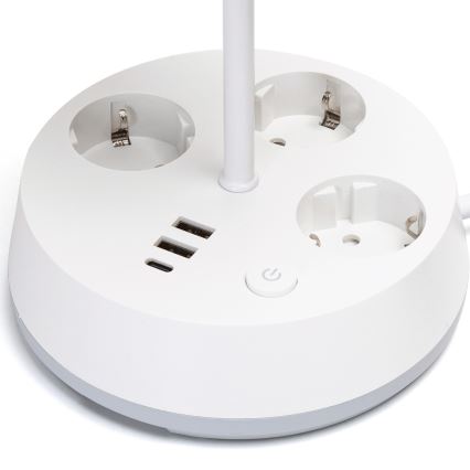 Aigostar - Lámpara de mesa con tomas de corriente y puertos USB 1xE27/60W/230V blanca