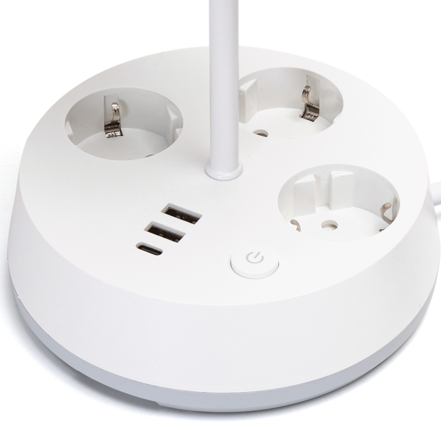 Aigostar - Lámpara de mesa con tomas de corriente y puertos USB 1xE27/60W/230V blanca
