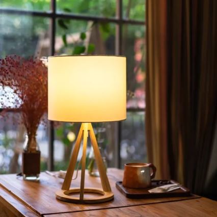 Aigostar - Lámpara de mesa de madera 1xE27/60W/230V acabado en pino