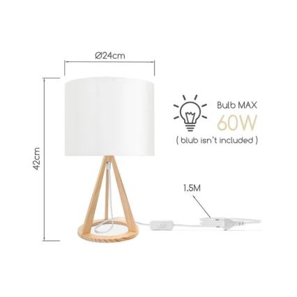 Aigostar - Lámpara de mesa de madera 1xE27/60W/230V acabado en pino