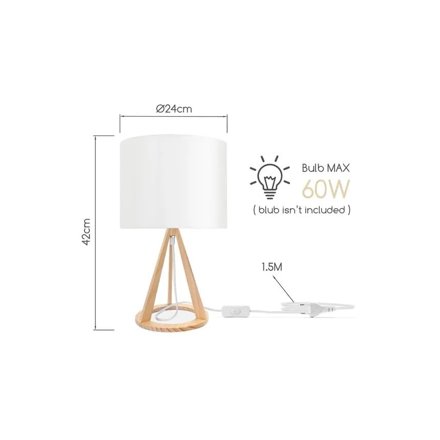 Aigostar - Lámpara de mesa de madera 1xE27/60W/230V acabado en pino