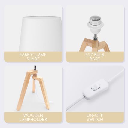 Aigostar - Lámpara de mesa de madera 1xE27/60W/230V, pino