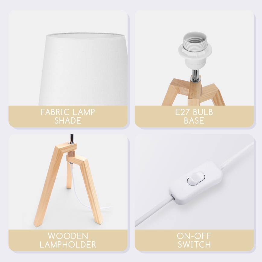 Aigostar - Lámpara de mesa de madera 1xE27/60W/230V, pino