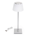 Aigostar - Lámpara de mesa LED de exterior regulable y recargable LED/4W/5V 3600mAh blanco/cromo mate IP54