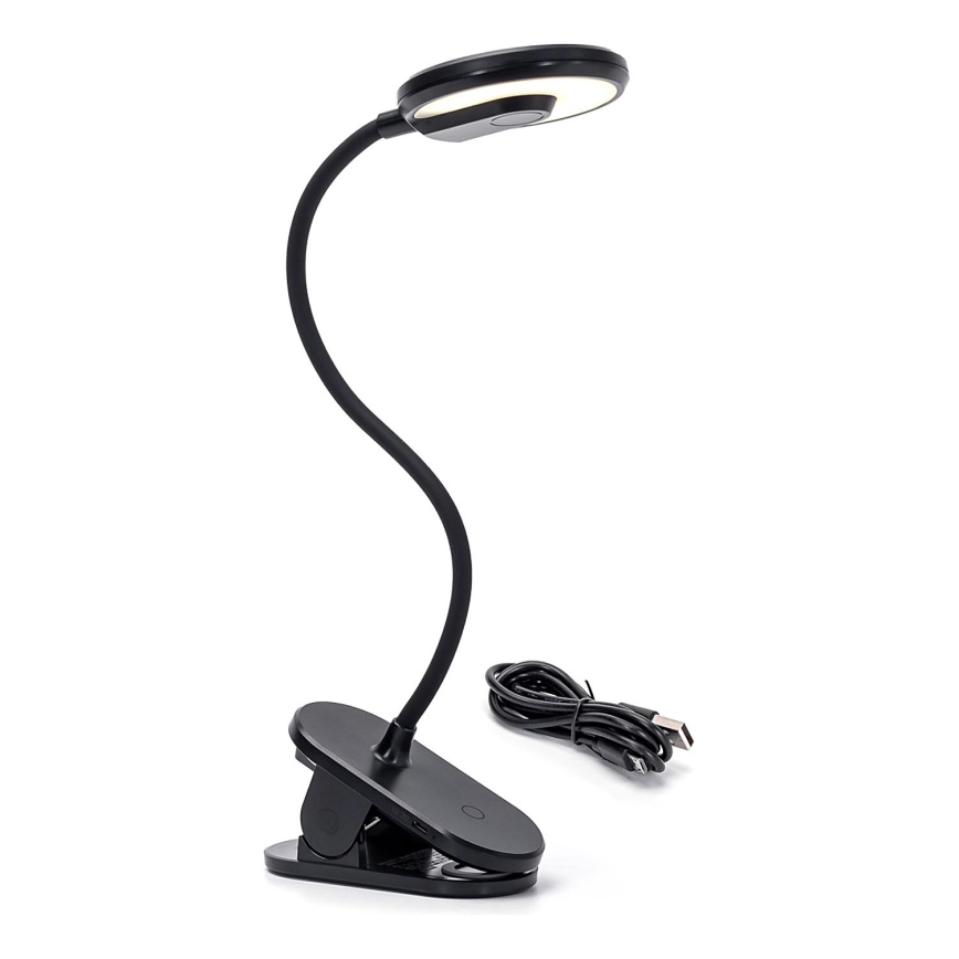 Aigostar - Lámpara de mesa LED recargable regulable con clip LED/3W/5V 1800mAh negro