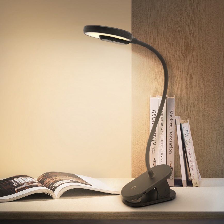 Aigostar - Lámpara de mesa LED recargable regulable con clip LED/3W/5V 1800mAh negro