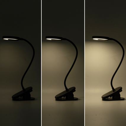Aigostar - Lámpara de mesa LED recargable regulable con clip LED/3W/5V 1800mAh negro
