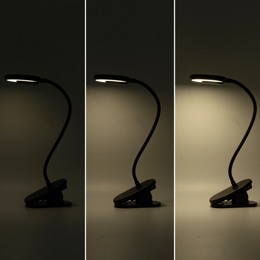 Aigostar - Lámpara de mesa LED recargable regulable con clip LED/3W/5V 1800mAh negro