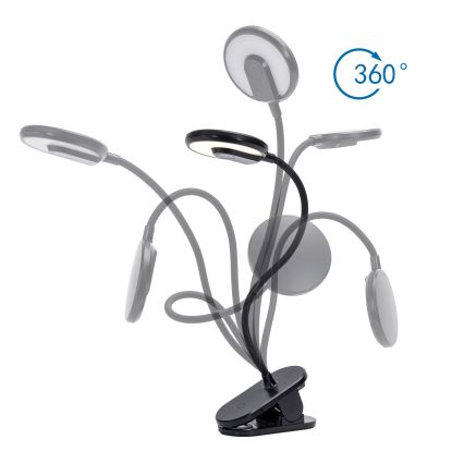 Aigostar - Lámpara de mesa LED recargable regulable con clip LED/3W/5V 1800mAh negro