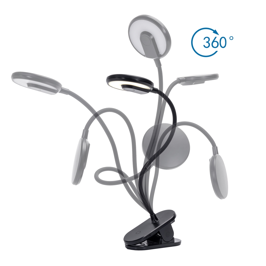 Aigostar - Lámpara de mesa LED recargable regulable con clip LED/3W/5V 1800mAh negro