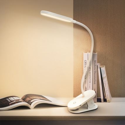 Aigostar - Lámpara de mesa LED regulable recargable con clip LED/2,5W/5V 1200mAh blanco