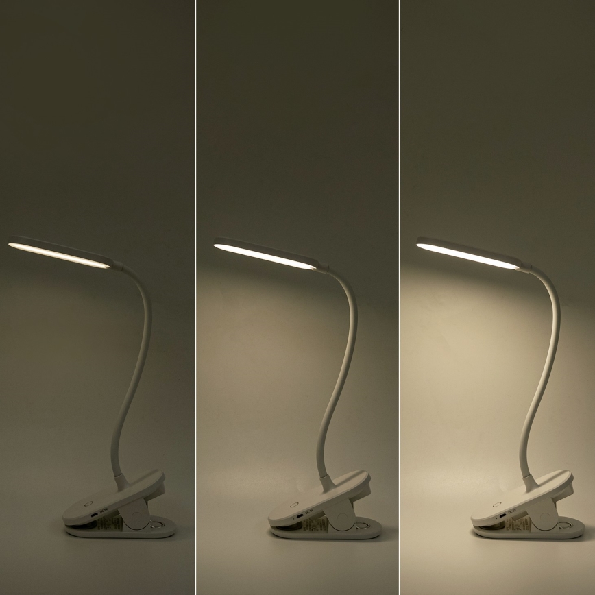 Aigostar - Lámpara de mesa LED regulable recargable con clip LED/2,5W/5V 1200mAh blanco
