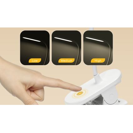 Aigostar - Lámpara de mesa LED regulable recargable con clip LED/2,5W/5V 1200mAh blanco