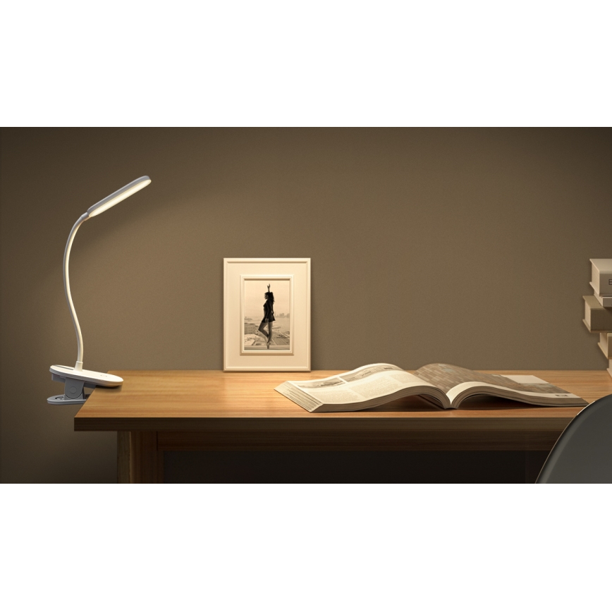 Aigostar - Lámpara de mesa LED regulable recargable con clip LED/2,5W/5V 1200mAh blanco