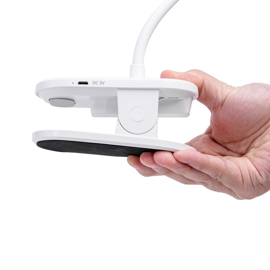 Aigostar - Lámpara de mesa LED regulable recargable con clip LED/2,5W/5V 1200mAh blanco