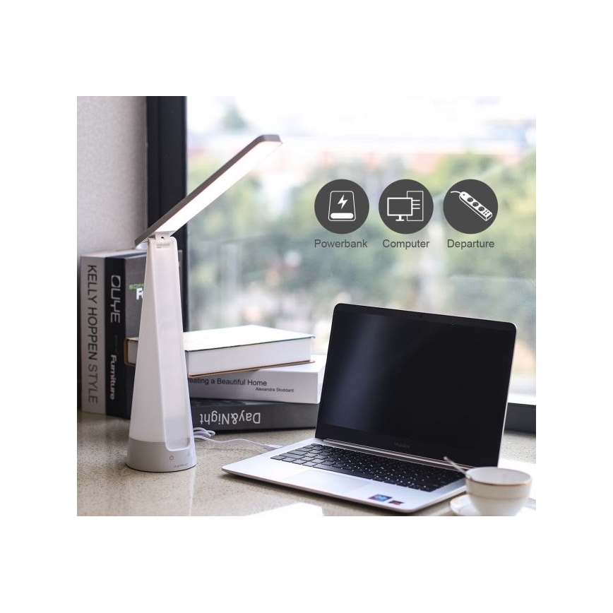 Aigostar - Lámpara de mesa LED recargable y regulable LED/7W/5V 4000K 4400 mAh blanco