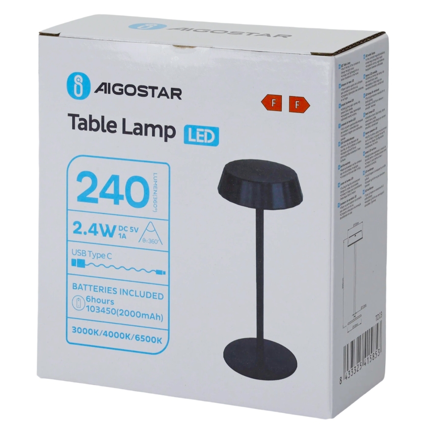 Aigostar - Lámpara de mesa LED regulable AMBIENT LED/2,4W/5V 3000-6500K negra