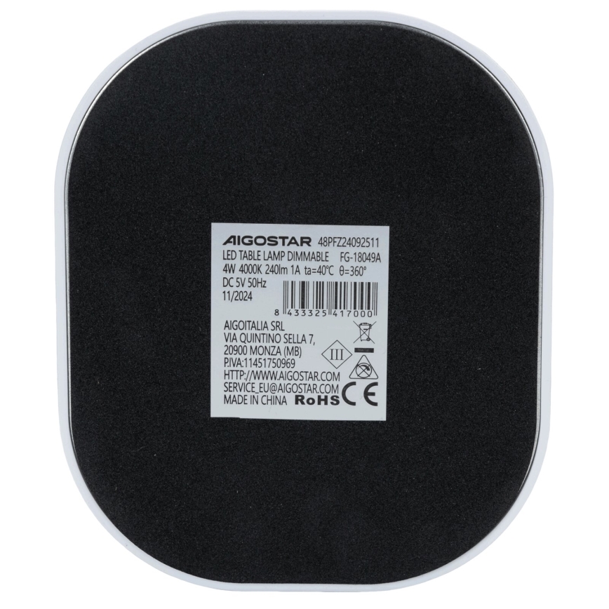 Aigostar - Lámpara de mesa LED regulable LED/4W/5V 4000K