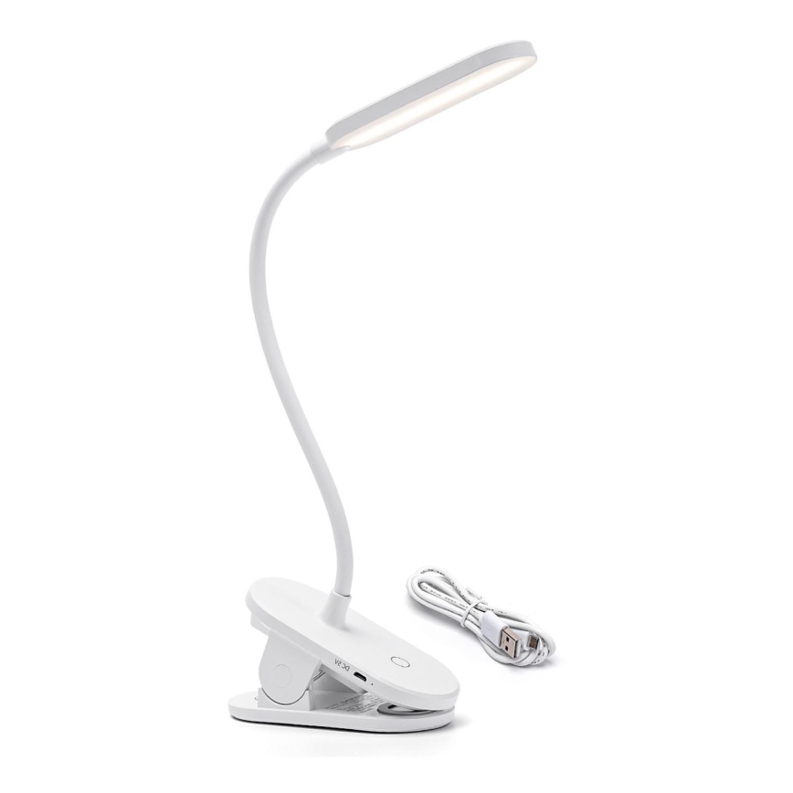 Aigostar - Lámpara de mesa LED regulable recargable con clip LED/2,5W/5V 1200mAh blanco