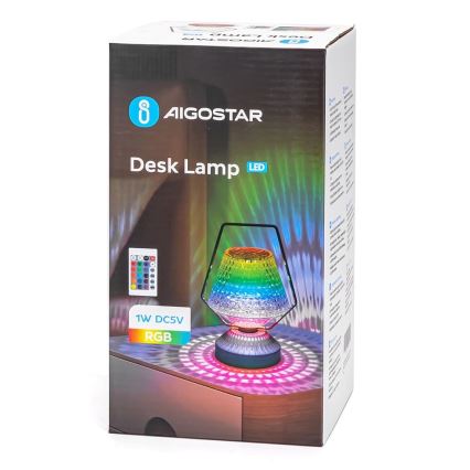 Aigostar - Lámpara de mesa recargable y regulable LED RGB LED/1W/5V 1800mAh 20 cm + mando a distancia