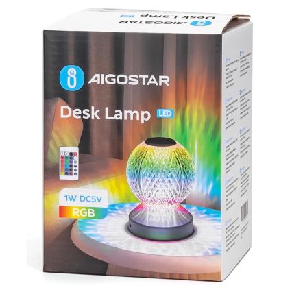 Aigostar - Lámpara de mesa recargable y regulable LED RGB LED/1W/5V 1800mAh 13,5 cm + mando a distancia
