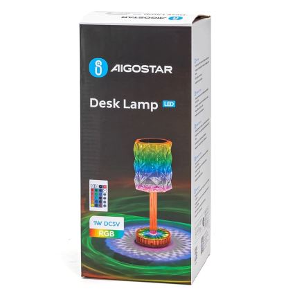 Aigostar - Lámpara de mesa recargable y regulable LED RGB LED/1W/5V 1800mAh 26 cm + mando a distancia