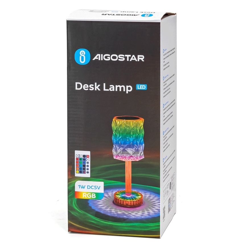 Aigostar - Lámpara de mesa recargable y regulable LED RGB LED/1W/5V 1800mAh 26 cm + mando a distancia