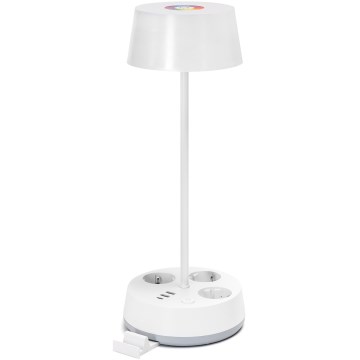 Aigostar - Lámpara de mesa LED RGBW regulable con enchufes y USB LED/4,6W/230V 3000/4000/6500K blanca