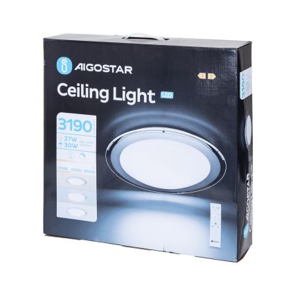 Aigostar - Lámpara de techo LED regulable LED/30W/230V 2700-6500K diámetro 42,9 cm cromo + control remoto