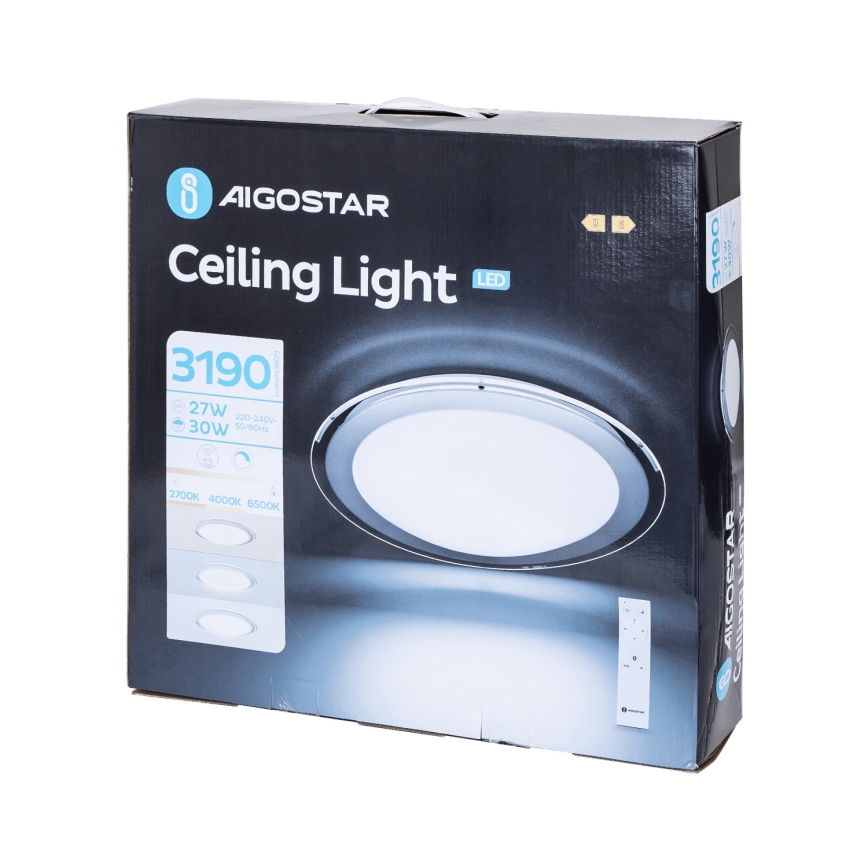 Aigostar - Lámpara de techo LED regulable LED/30W/230V 2700-6500K diámetro 42,9 cm cromo + control remoto