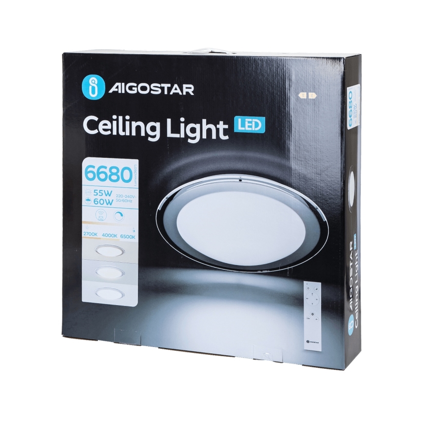 Aigostar - Lámpara de techo LED regulable LED/60W/230V 2700-6500K diámetro 52,7 cm cromo + control remoto